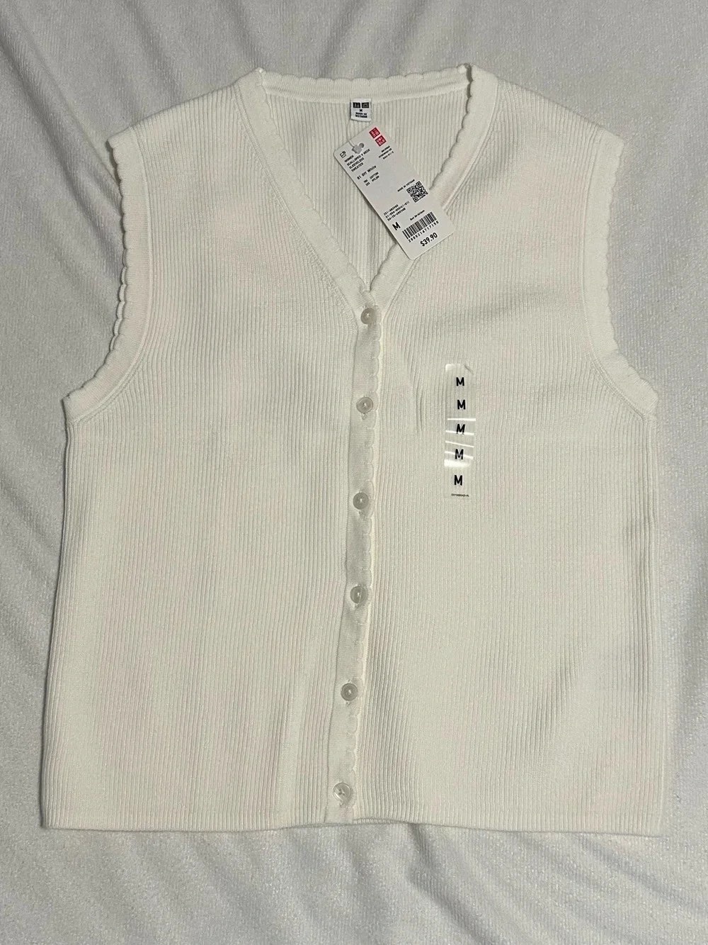 UNIQLO Cream Ribbed Button-Front Sleeveless Top - Kids